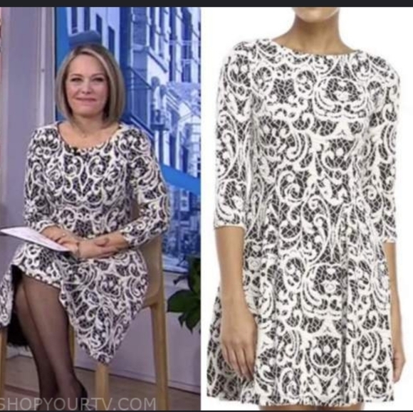 Eliza J black/ white Scroll knit fit And flare Office Siren career dress Sz 8P - Picture 10 of 10